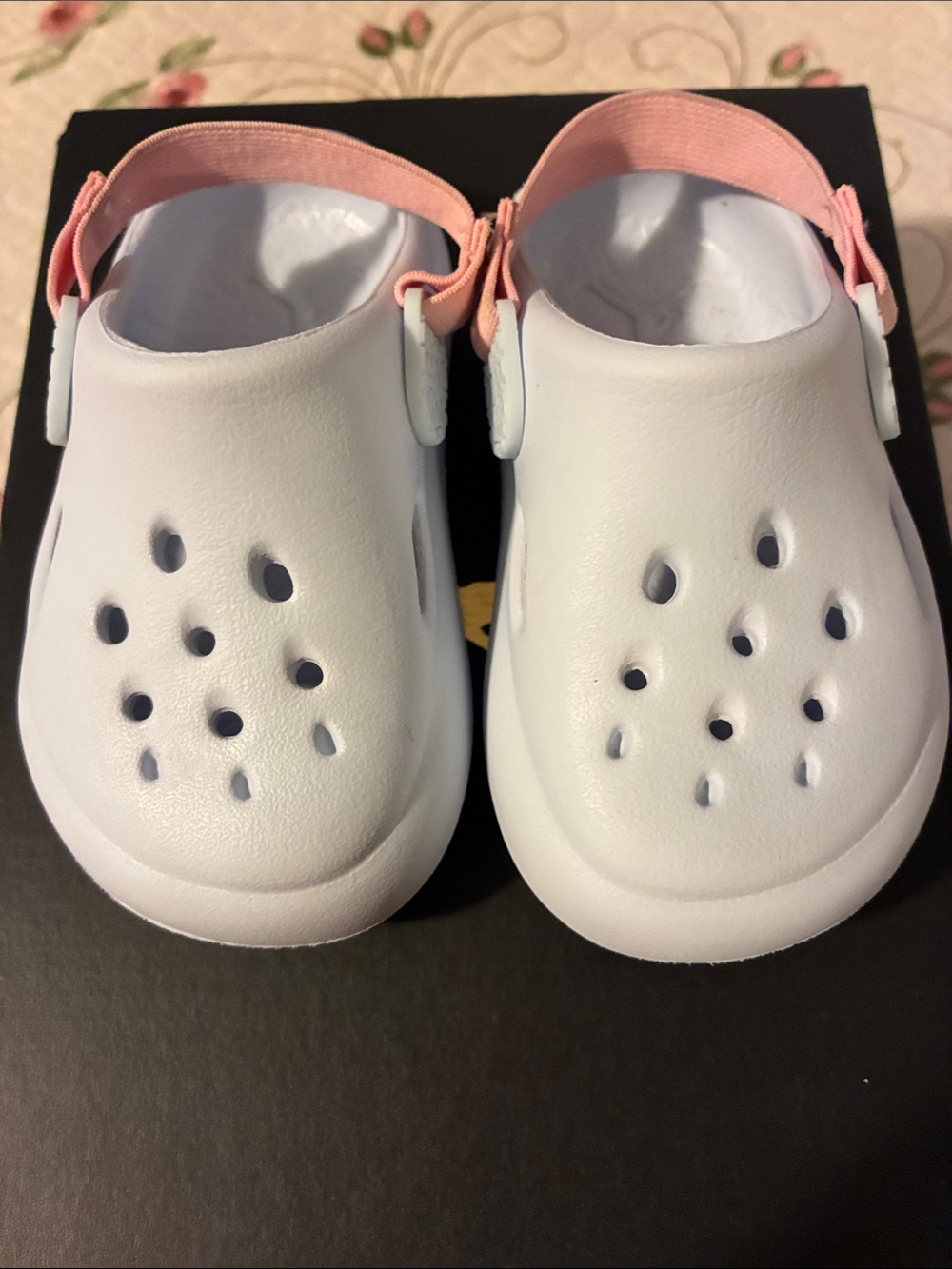 Kids White Water Clogs with Pink Heel Strap - Easy-On Pool Shoes